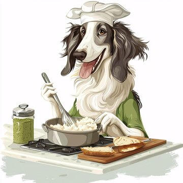 dog chef cooking food in kitchen clip art preview