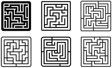 Collection of Intricate Black and White Mazes