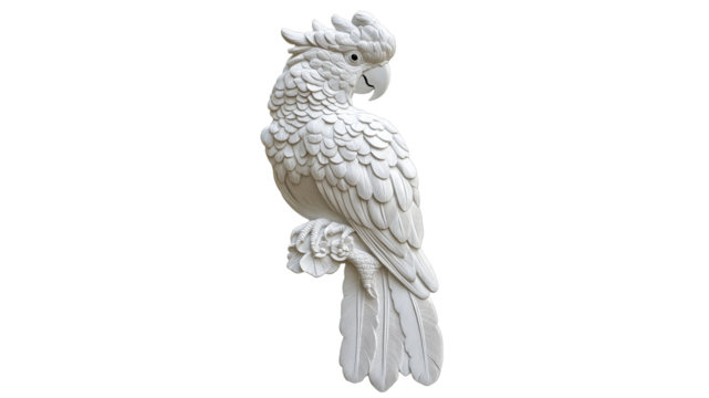 Decorative white parrot sculpture on display