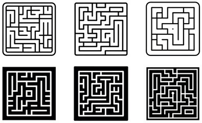 Collection of Intricate Black and White Mazes
