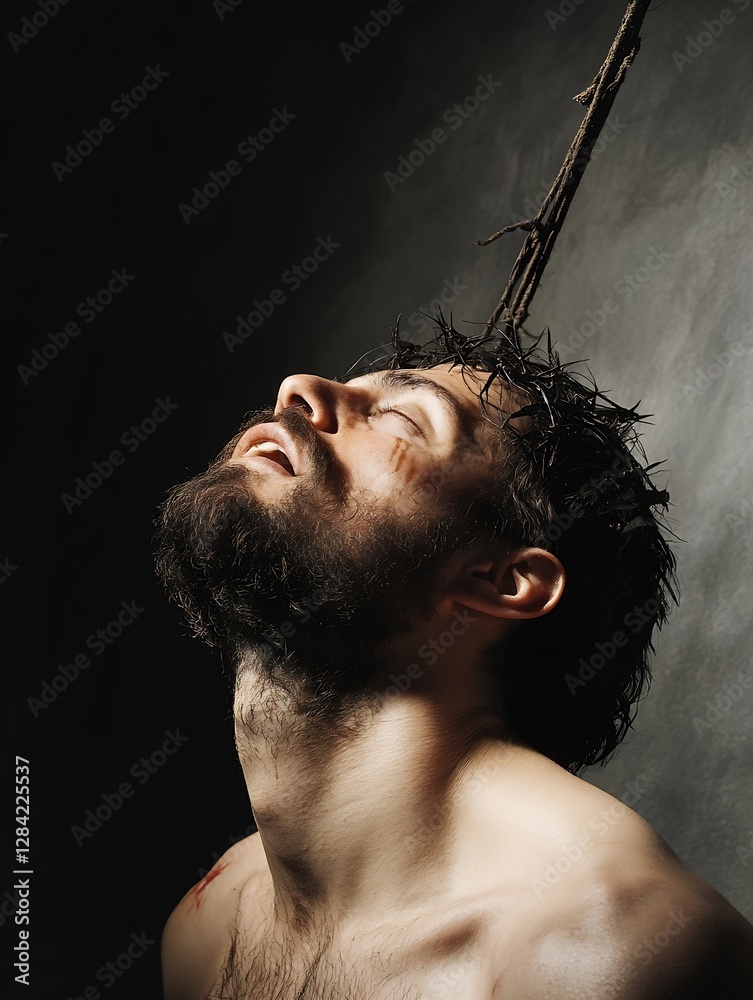 Poster Artistic Conceptual Image of Man with Stick Piercing Through His Head : Generative AI