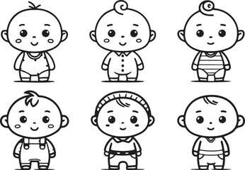 Variant style of baby toddler ages editable stroke line art vector icons set. Flat black outline illustration isolated on a white background.