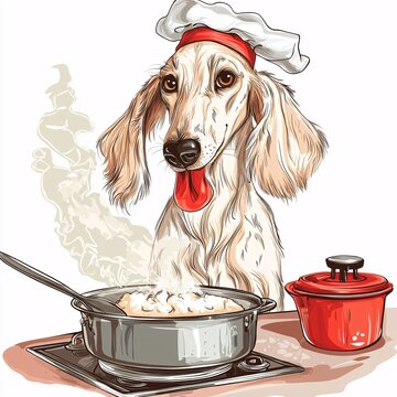chef dog cooking food in kitchen clip art preview