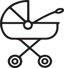 Flat line vector illustration of baby stroller line art icon.