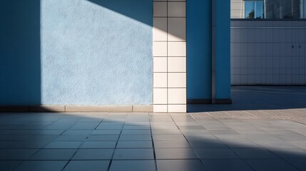 Obraz premium Bright Blue Wall Casting Shadows Against Sleek Modern Architecture : Generative AI