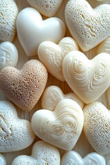 Obraz premium Ivory Colored Hearts Assortment of Decorative Shapes and Textures for Valentine's Day Celebration