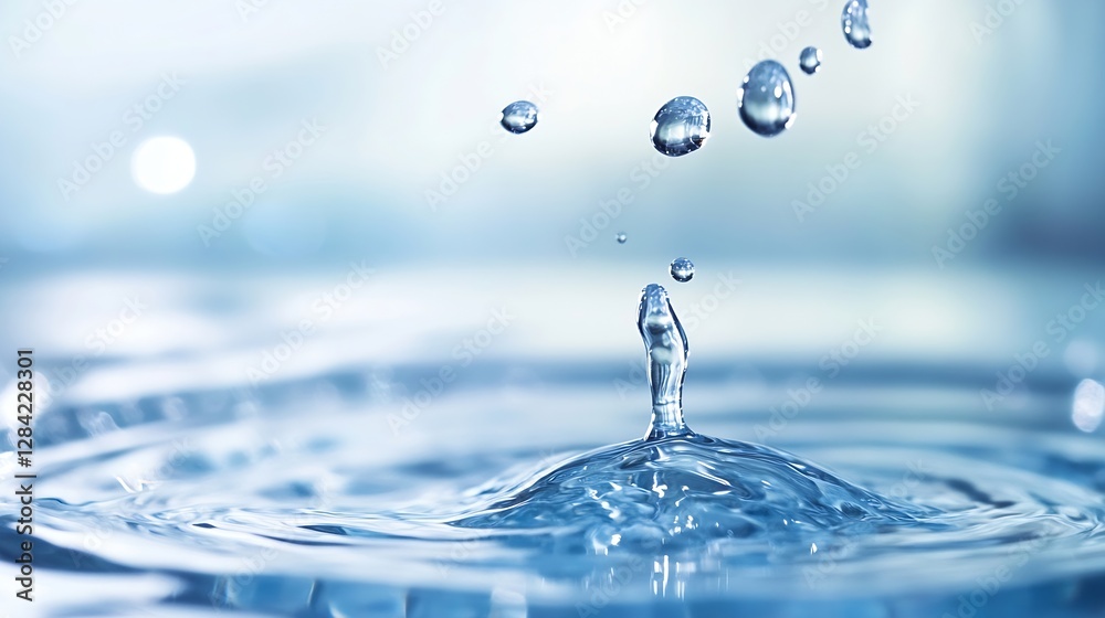 Leinwandbilder artistic close up of water droplets splashing into a calm surface creating beautiful ripples in a se