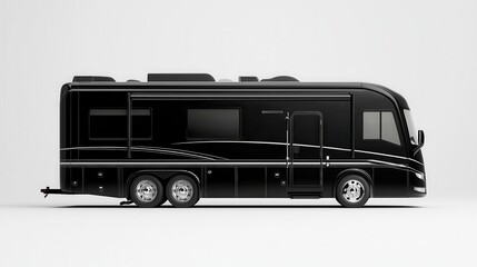 Allblack luxury motorhome with chrome details, isolated, bold and elegant design