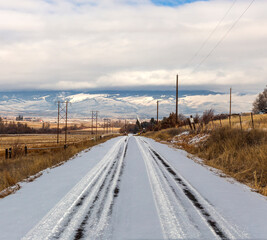 Snow-covered road near Ellensburg, Washington
