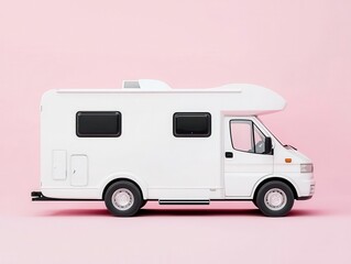 Allwhite minimalist motorhome with hidden storage, isolated, clean design concept
