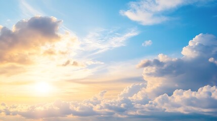 Fototapeta premium Beautiful sunrise with fluffy clouds and bright blue sky creating a picturesque morning scene : Generative AI