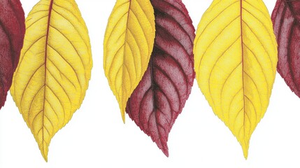 Fototapeta premium Red And Yellow Autumn Leaves Arranged In A Pattern Isolated On White Background