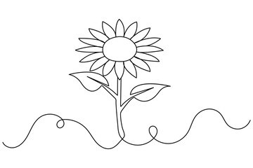 Continuous one line sunflower with black and white vector icon
