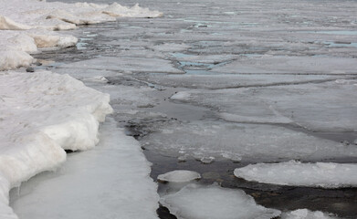 Edge of the frozen lake Ontario near Toronto