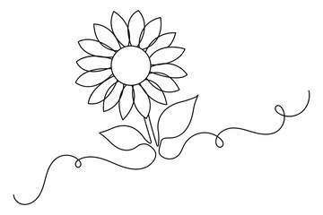 Continuous one line sunflower with black and white vector icon
