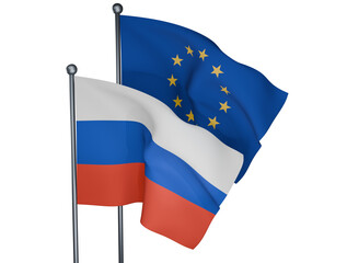 Flags of Russian Federation and European Union