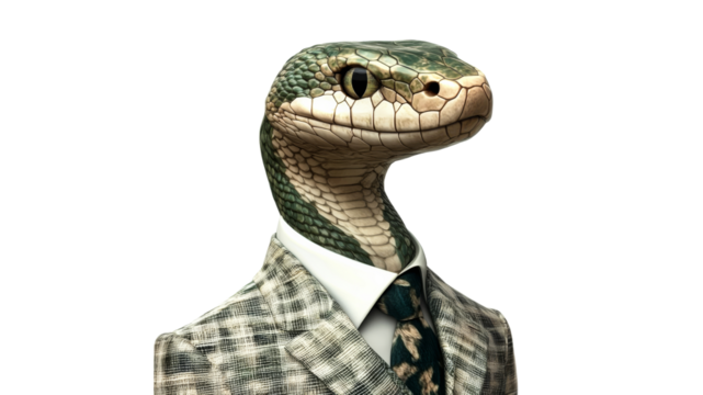 Lizard in suit poses for a portrait