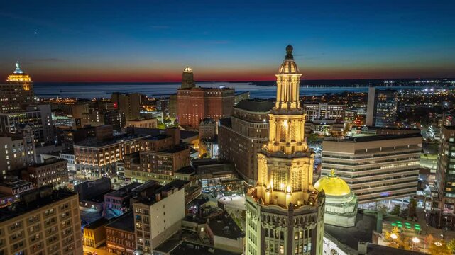 Buffalo, New York, USA downtown city skyline at golden hour.