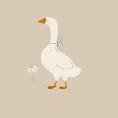 Art & Illustration. Cute goose on a colored background. Vector illustration for printing. Cute baby background