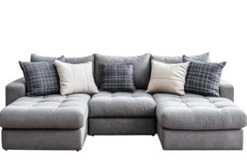 Gray sectional sofa with pillows