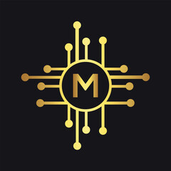 technology Logo combine with letter M vector template