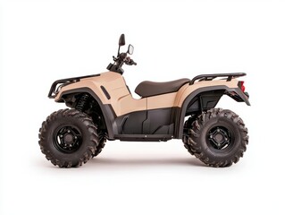 Fototapeta premium Militarystyle quad bike with armored panels, isolated, defense offroad vehicle