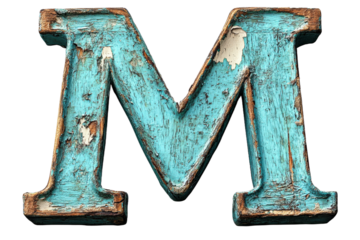 Wooden letter M in distressed aqua finish