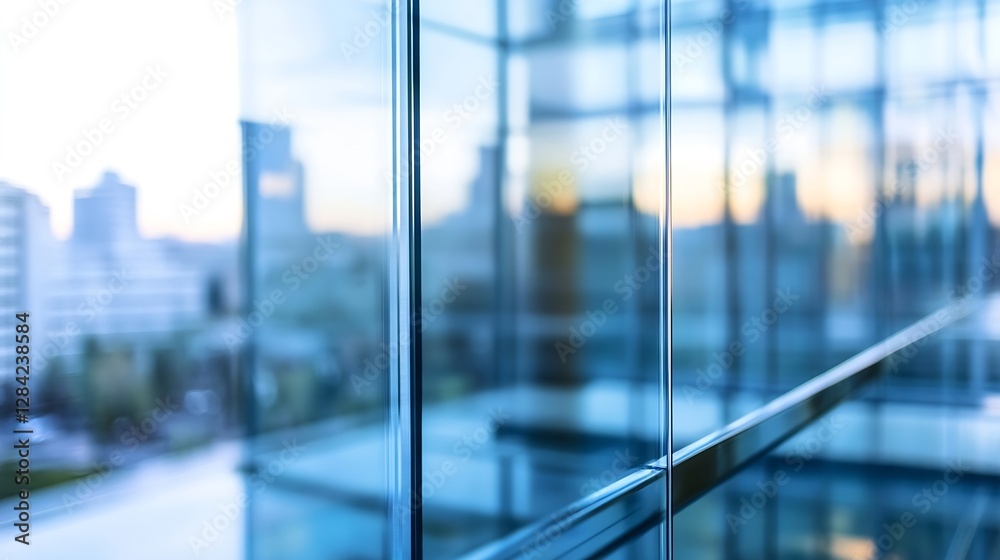 Aufkleber modern glass building reflections at dusk featuring sleek architecture design : generative ai