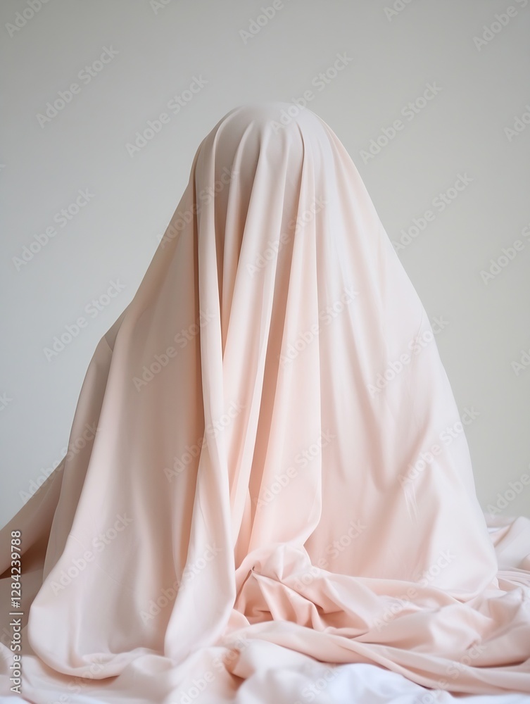 Poster Artistic representation of a figure draped in soft fabric creating a mysterious and surreal ambiance : Generative AI