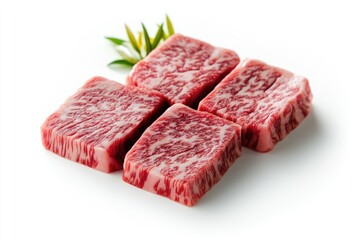 Four Cubes Of Premium Marbled Beef Ready For Cooking