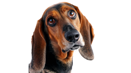 Beagle with expressive eyes gazing up