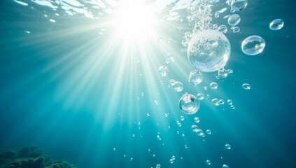 sun rays and air bubbles under water
