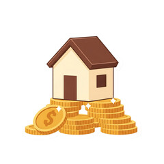 Vector House perched on a stack of gleaming gold coins symbolizing real estate value wealth and property Investment perfect for financial housing and wealth-building themes