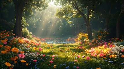 Obraz premium there is a field of flowers that are in the middle of the woods