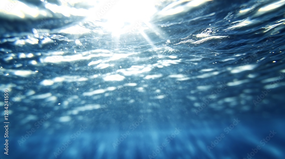 Poster Mesmerizing underwater scene lit by sunlight creating sparkling reflections on the surface of the clear ocean : Generative AI