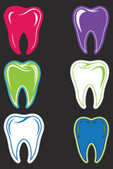 Colorful Tooth Icons on Dark Background