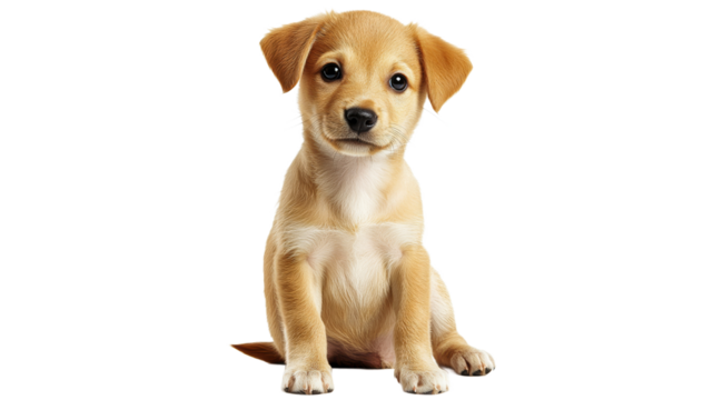 Playful puppy sitting in a bright setting