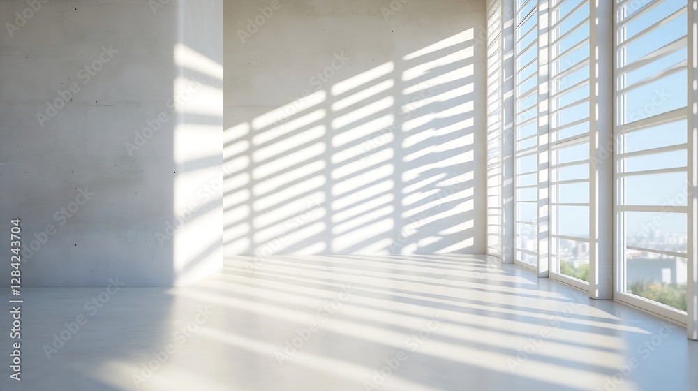 Aufkleber Modern minimalistic room with large windows casting beautiful shadows on the floor : Generative AI
