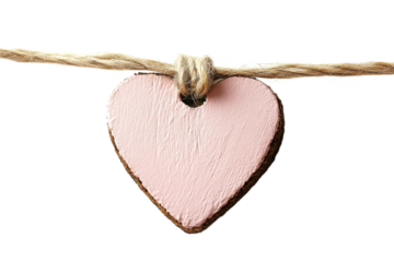 Handmade pink heart hanging on twine ribbon