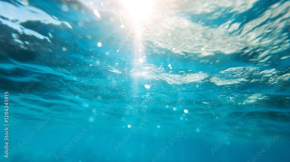 Poster underwater view of sunlight reflecting on turquoise ocean waves : generative ai