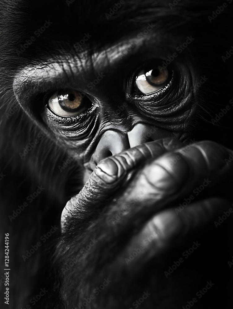Poster captivating close up of a primate with deep expressive eyes highlighting the beauty of nature : gene