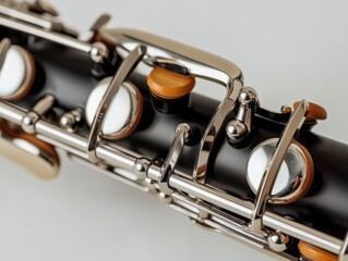 Closeup view of a detailed musical ob instrument with polished keys and richly textured wood highlights