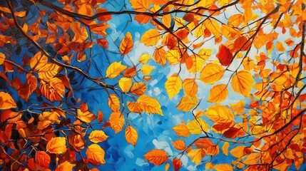 Vivid autumn leaves against a bright blue sky