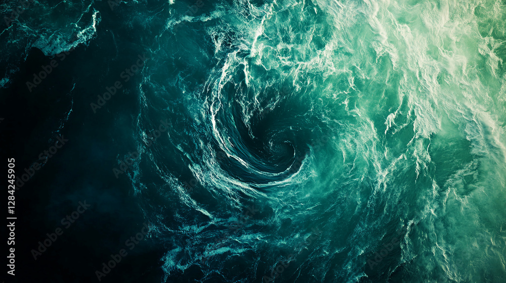 Poster aerial view of a swirling ocean vortex in the water, capturing the powerful motion and energy of the