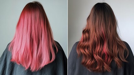 Fototapeta premium Vibrant Hair Color Transformation with Pink and Brown Shades
