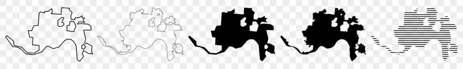 Cincinnati City Map Black | United States Town Border | US American City | Transparent Isolated | Variations