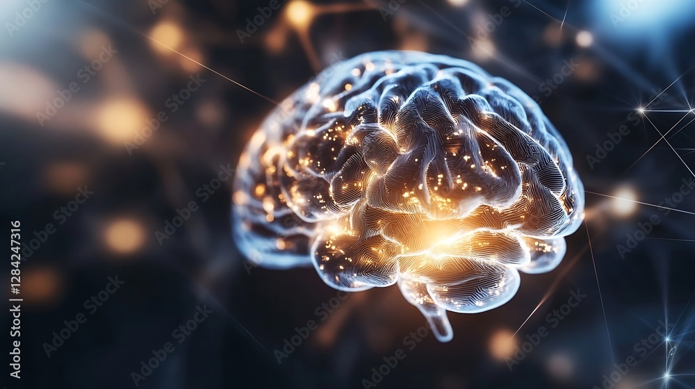 Aufkleber innovative depiction of a human brain with glowing neural connections and lights : generative ai