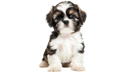 Cute puppy with fluffy fur posing for attention