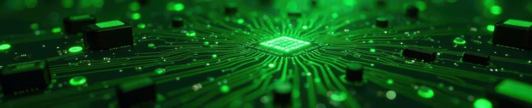 Intricate green circuit board, binary code aesthetic , high-tech, wave