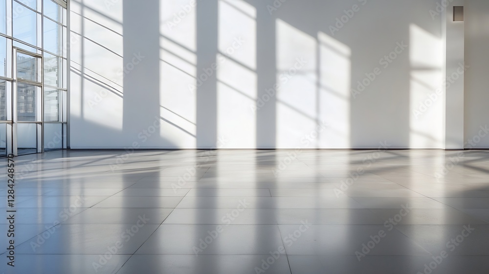Aufkleber Spacious interior with natural light creating striking shadow patterns on a clean floor : Generative AI